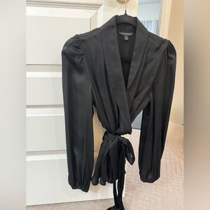 BANANA REPUBLIC Black Satin Wrap Blouse